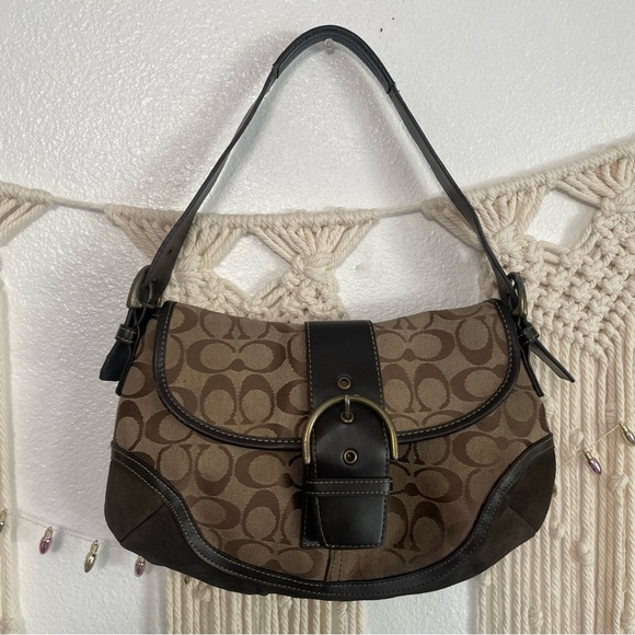 Coach Handbags - Vintage Y2K Coach Classic Monogram Brown Soho Baguette Suade Handbag Purse